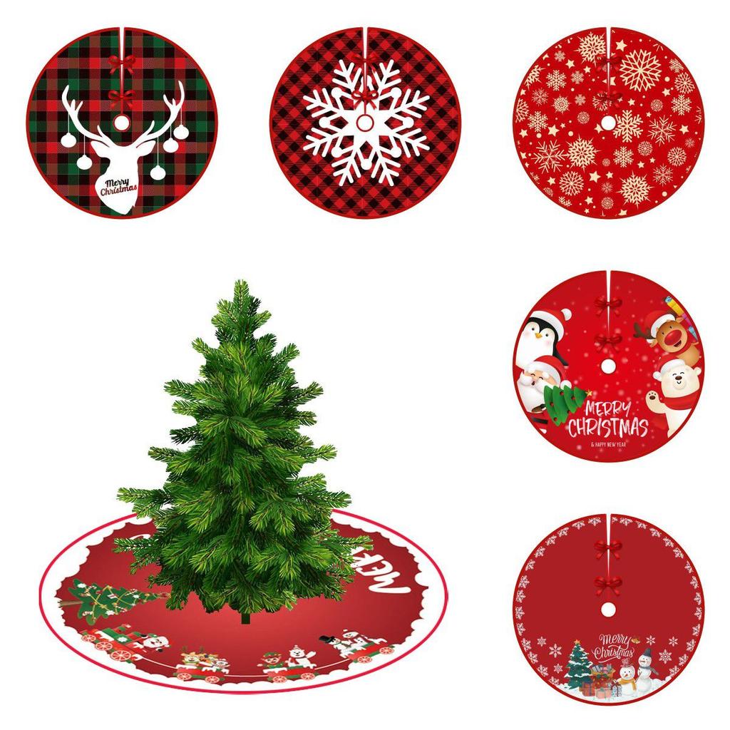 Tree Christmas Skirt Red Plaid Santa Elk Carpet Mat Cover Home Decoration Xmas