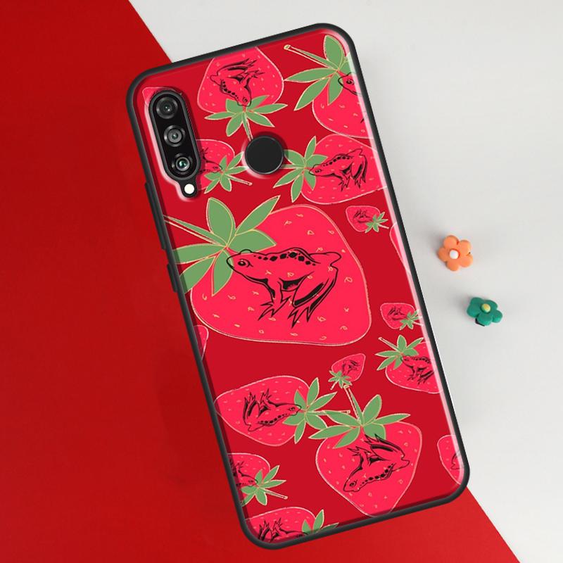 Cottagecore Fruit Strawberry Frog Case For Huawei P50 Pro P20 P30 P40 Lite P Smart 2019 Nova 9 5T Cover For Honor 50 8X 9X