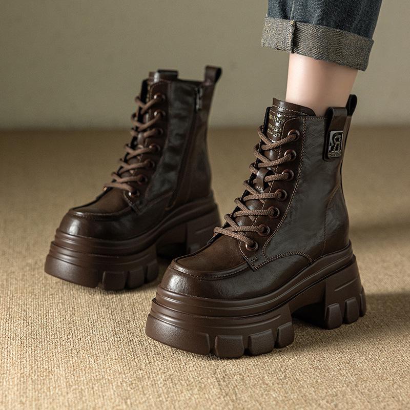 Women's Chunky Heel Martin Boots - 2025 Autumn/Winter British Style Buckle Motorcycle Ankle Boots, Round Toe