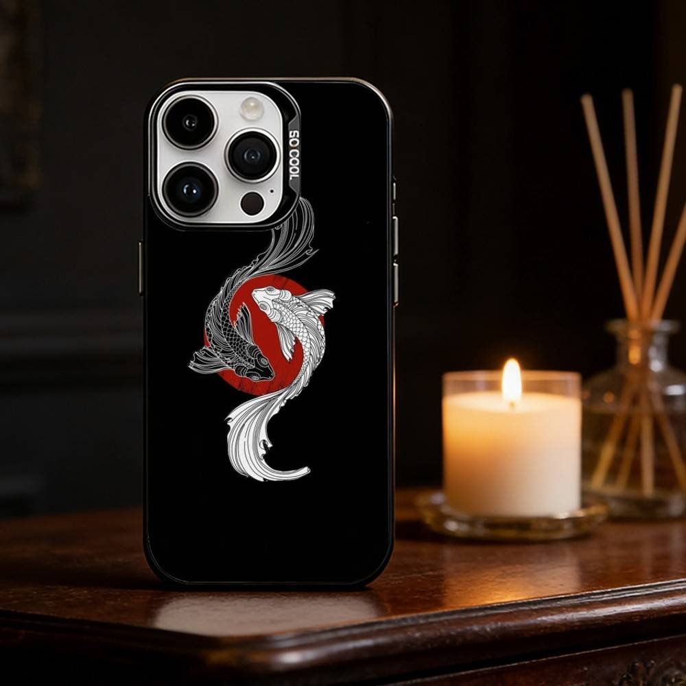 Koi Carp Fish Yin Yang Art Phone Case Color Silver Shell For IPhone 17 16 15 14 13 12 11 Pro Max Plus