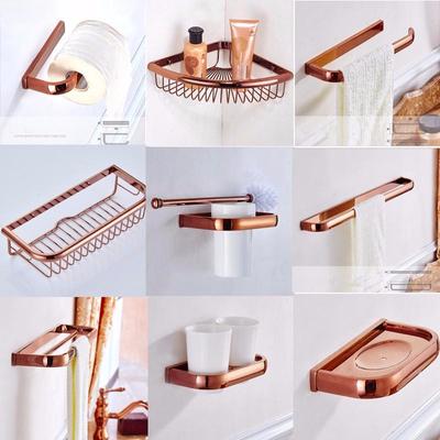 Biggers Luxuriöses Badezimmer-Accessoire-Set aus Roségold und Kupfer, Papierhalter, Handtuchhalter, Seifenschale, Becherhalter, Toilettenbürstenablage