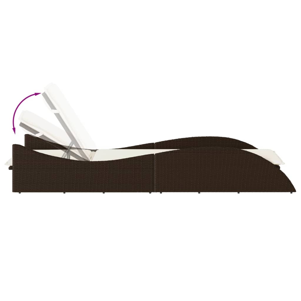 Brown Sun Lounger with Cushion 60x205x73 cm Poly Rattan