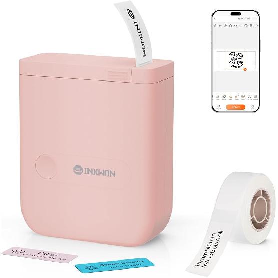 D110 Label Maker Machine with Tape, Bluetooth Mini Label Maker with Various Templates, Wireless Portable Small Label Printer for Home, Office, Machine + 1 Tape розовый