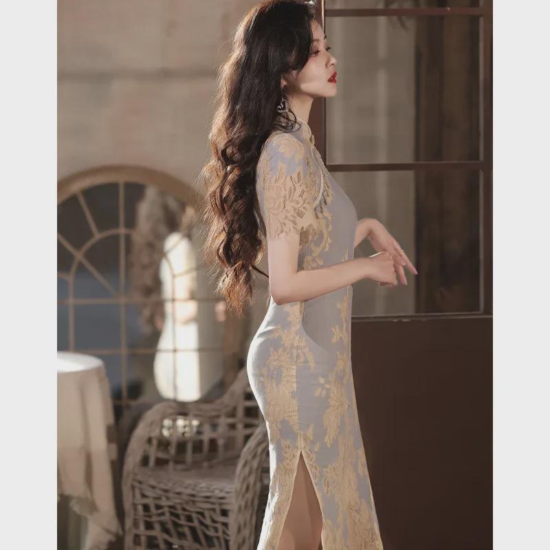 Podzimní retro cheongsam s dlouhou krajkou ve stylu Čínské republiky pro ženy - Šaty pro každodenní nošení