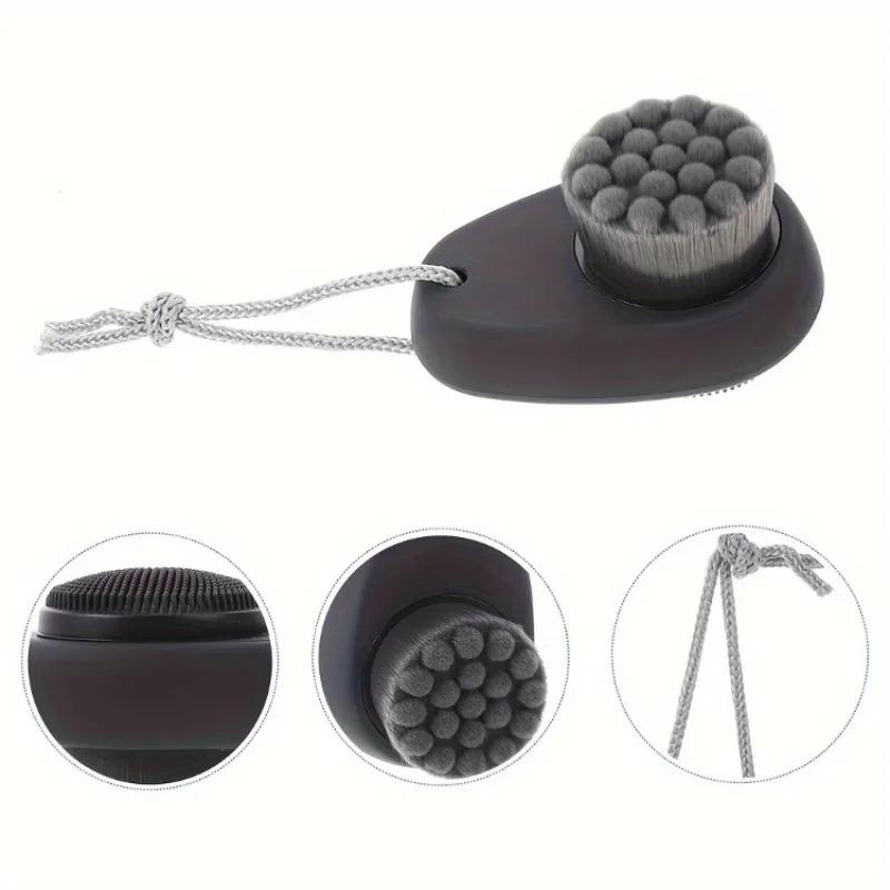 Double Sided Facial Cleansing Brush with Soft Nylon Bristles and Silicone Head for Exfoliation Massage and Gentle Skin Care Tool