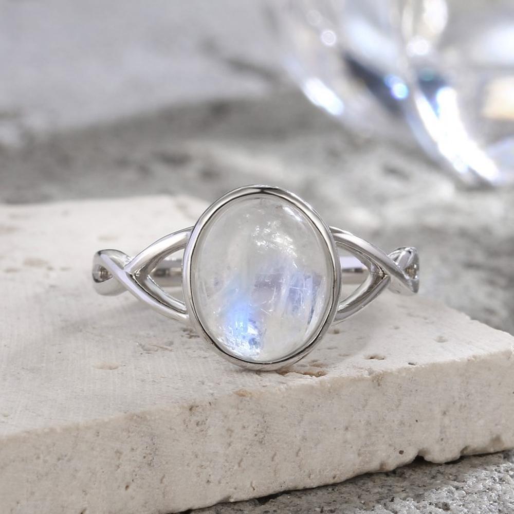 Vintage 925 Sterling Silver Natural Moonstone Rings Bohemia Oval Shape Retro Ring Gifts Fine Jewelry for Women Men