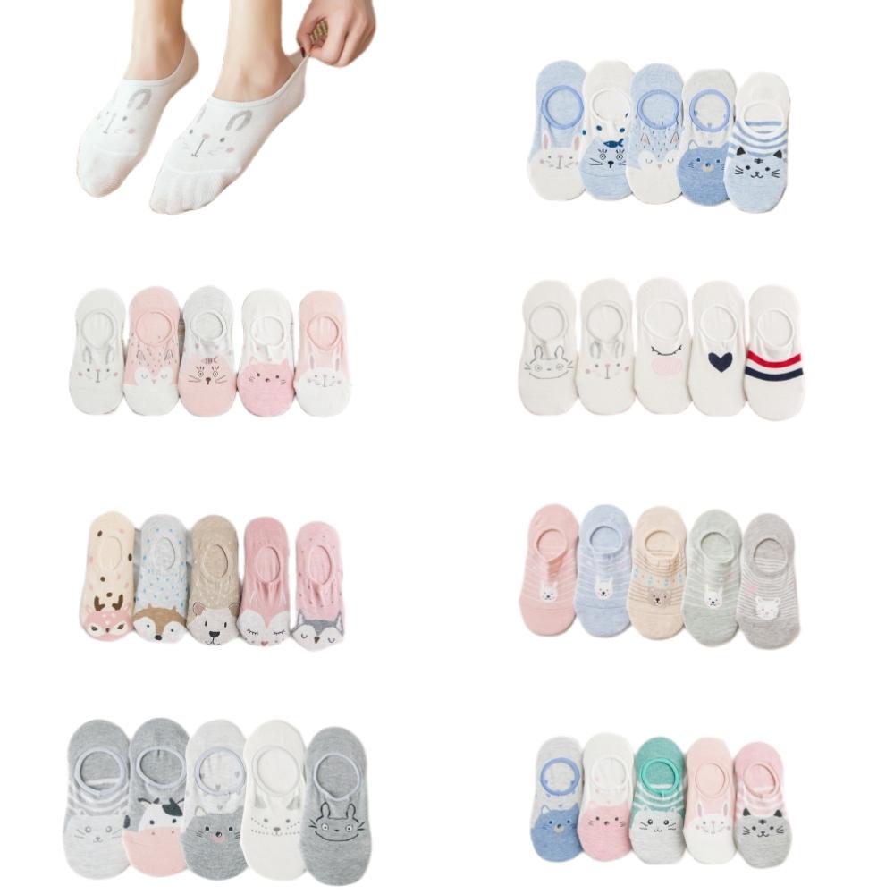 5 Pairs/Lot Cartoon Cat Fox Bear Socks Cute Animal Women Summer Funny Short Ankle Sokken Dropship