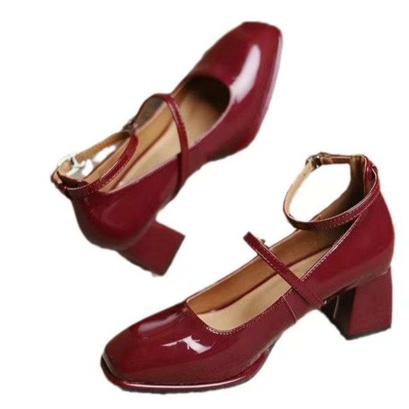 Soleist Nouvelle Chaussure Mary Jane Chaussures en Cuir de Haute Qualité Bout Carré Peu Profond Sandales pour Femmes Bride à Boucle Escarpins pour Femmes