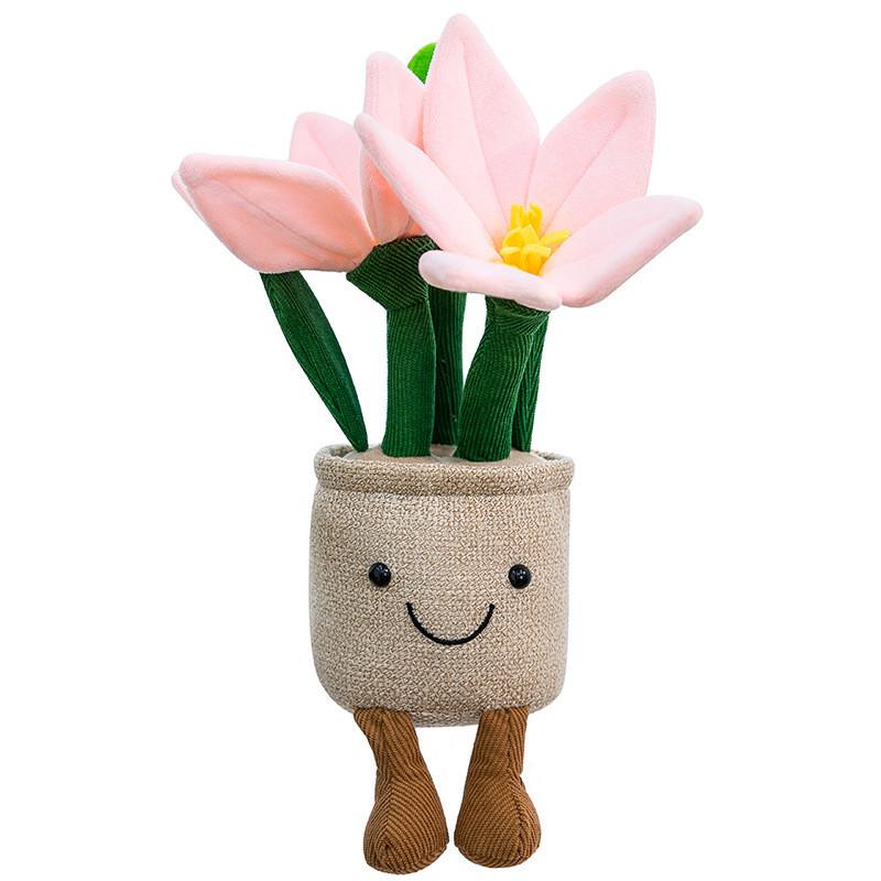 Kreslená liliová květina v květináči plyšový přívěsek s výplní z broskvové bavlny pro děti a jako dárek