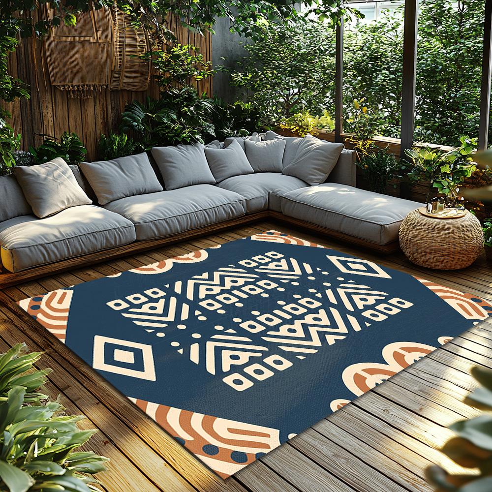 Geometric Blue Area Rug Modern Abstract Pattern Home Decor Living Room Floor Mat Washable Non Slip Indoor Outdoor Rugs