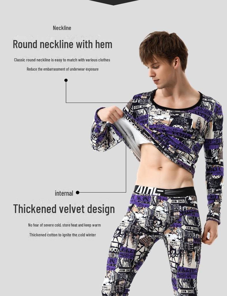 Men's Thick Velvet Round Neck Sweater: Warm Cotton Winter Base Layer