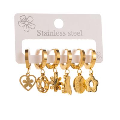 Titanium Steel Diamond-Embedded Simple Love Butterfly Flower Earrings Set Stainless Steel