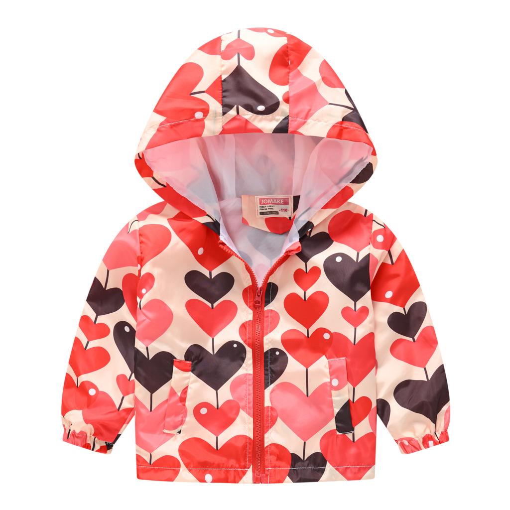 Toddler Kids Cartoon Print Hooded Jacket Boys Girls Lightweight Windproof Zip Up Casual Outerwear Coat