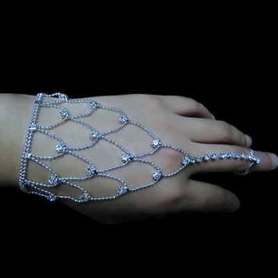 Bijoux en strass pour femmes, harnais à main, Bracelet, bague, manchette, mariage