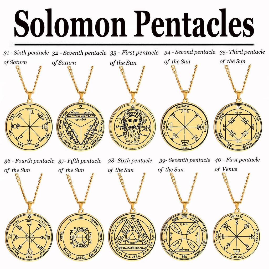 Edelstahl Siegel Salomos Amulett Halskette: Jupiter, Mars, Merkur, Mond, Saturn, Sonne, Venus