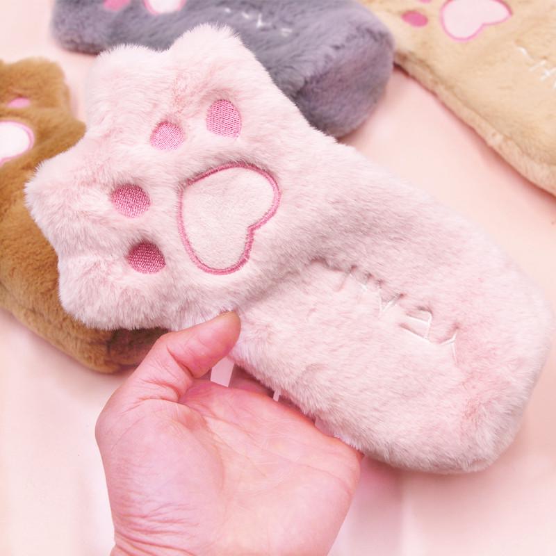 Korean Style Cute Cat Paw Plush Pencil Case - Large Capacity Stationery Bag for Students
