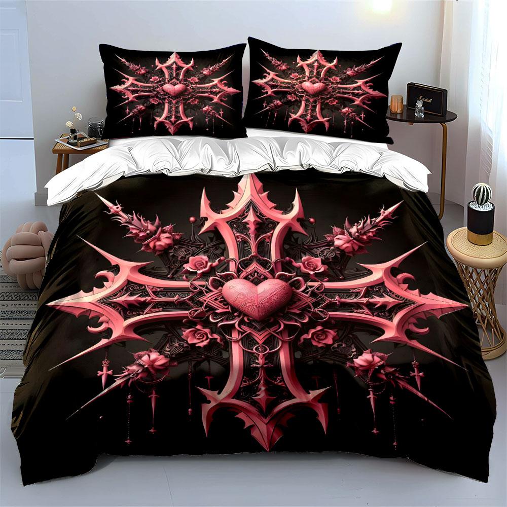 Grosstor Unisex Elegant Gothic Rose Set For Decor Kid's And Adults' Bedroom Decor, Exquisite Three-Piece Bedding Set Gift