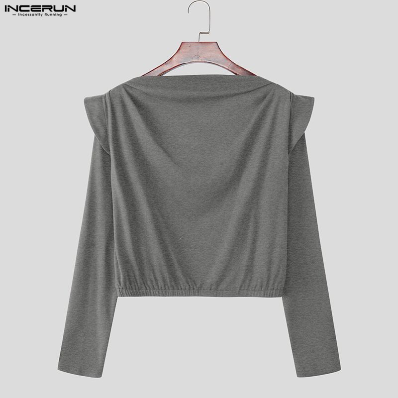 INCERUN 2 STÜCKE Herren Langarm Cropped T-Shirts und Lange Hosen Lässige Outfit-Sets