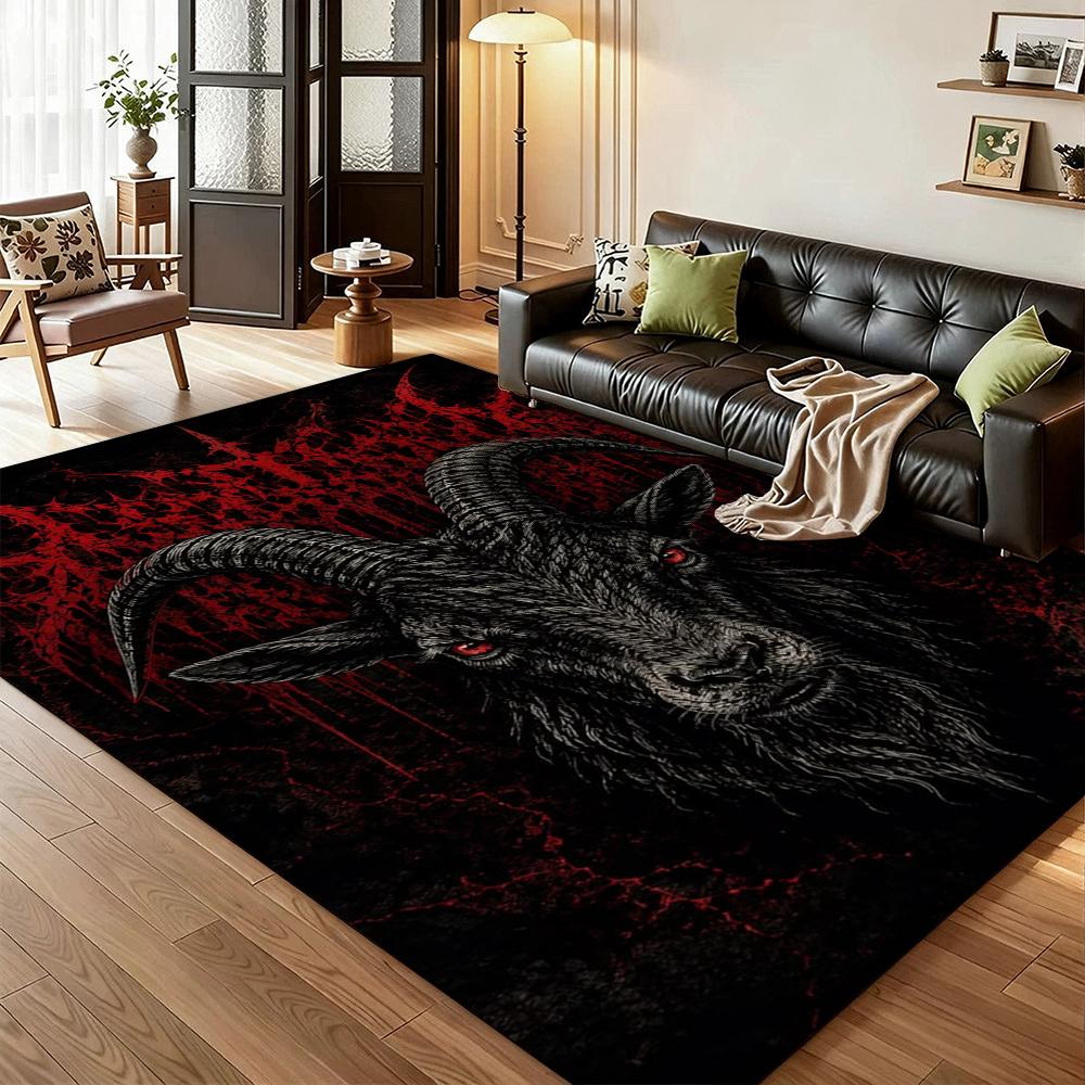 Satanic Black Goat Ritual Rectangular Rug Soundproof Noisereducing Carpet For Living Room Hallway Balcony Home Party Decor Halloween Gift