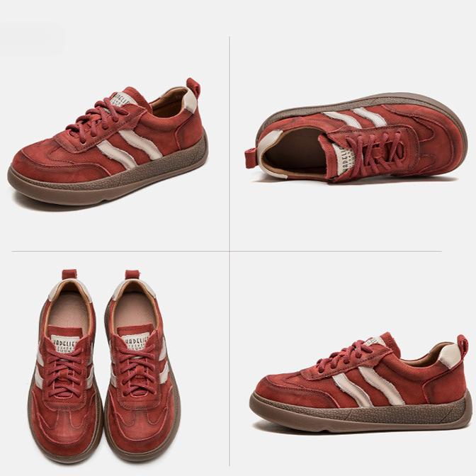 Johnature Farbige Sneakers Bequeme flache Schnürschuhe Retro Echtleder Casual Damenschuhe