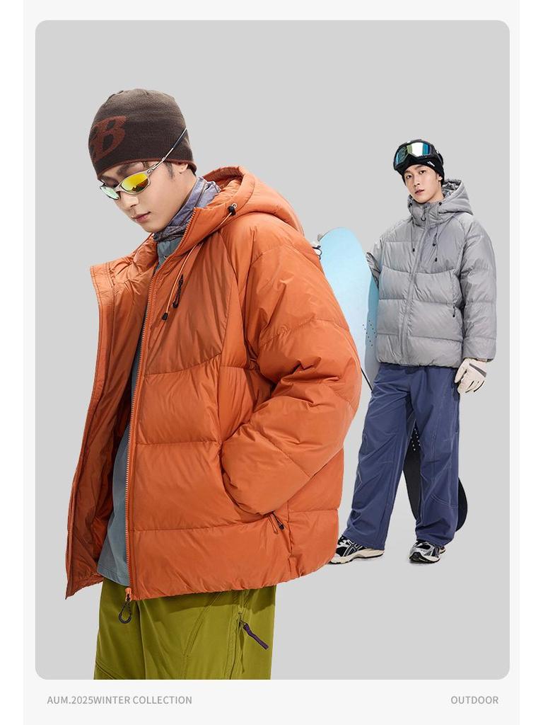 ACU Men's Japanese-Style Outdoor Windproof Down Jacket: Warm, Oversized, Hooded, Nylon, Solid Color.