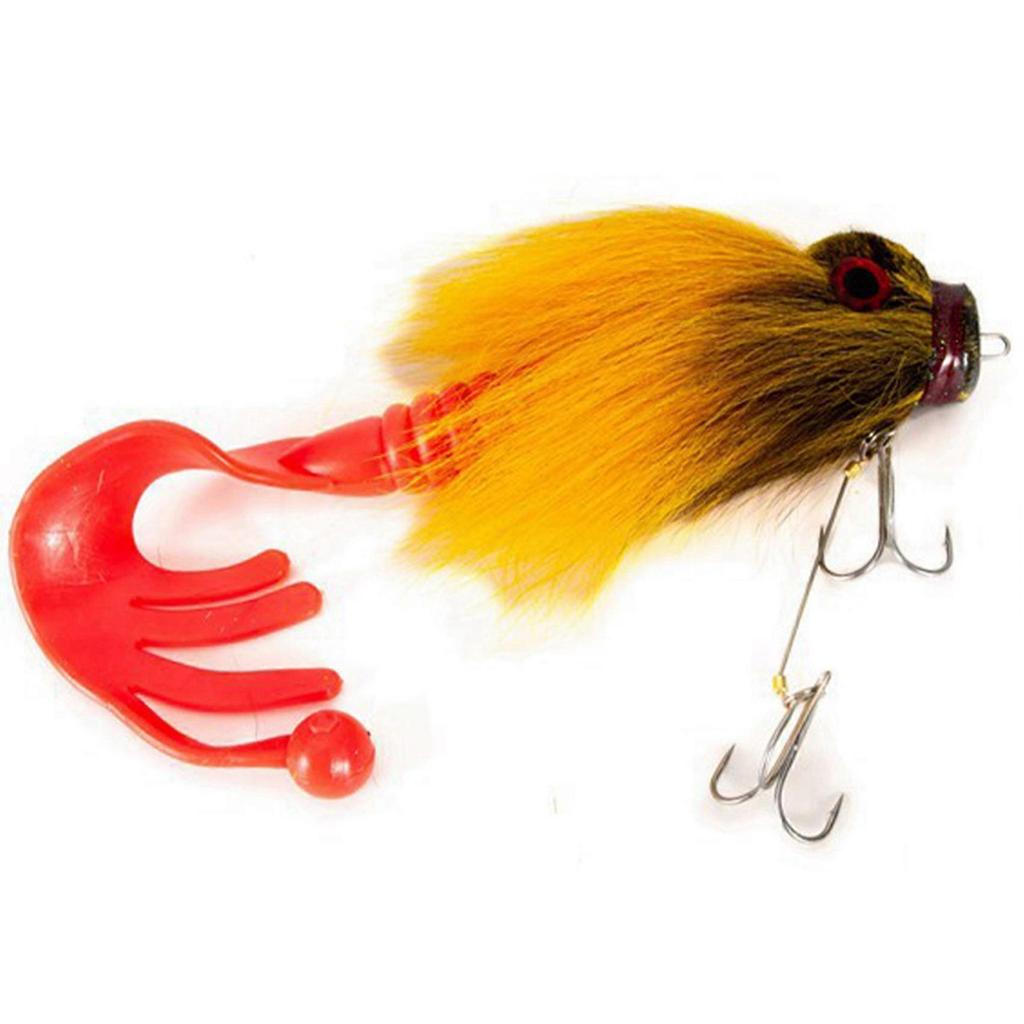 2X Mouse Fishing Lure Fly Hooks Freshwater Saltwater Lure Soft Fly Fishing Lures with Double Hooks Yellow