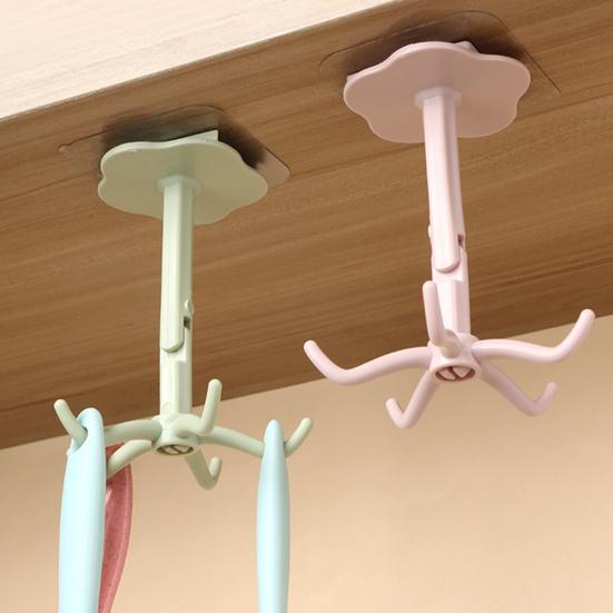 Storage Hook Punch-free 360 Degree Rotation 5 Hooks Wall Hanging Hook Towel Rack Kitchen Organizer for Bathroom