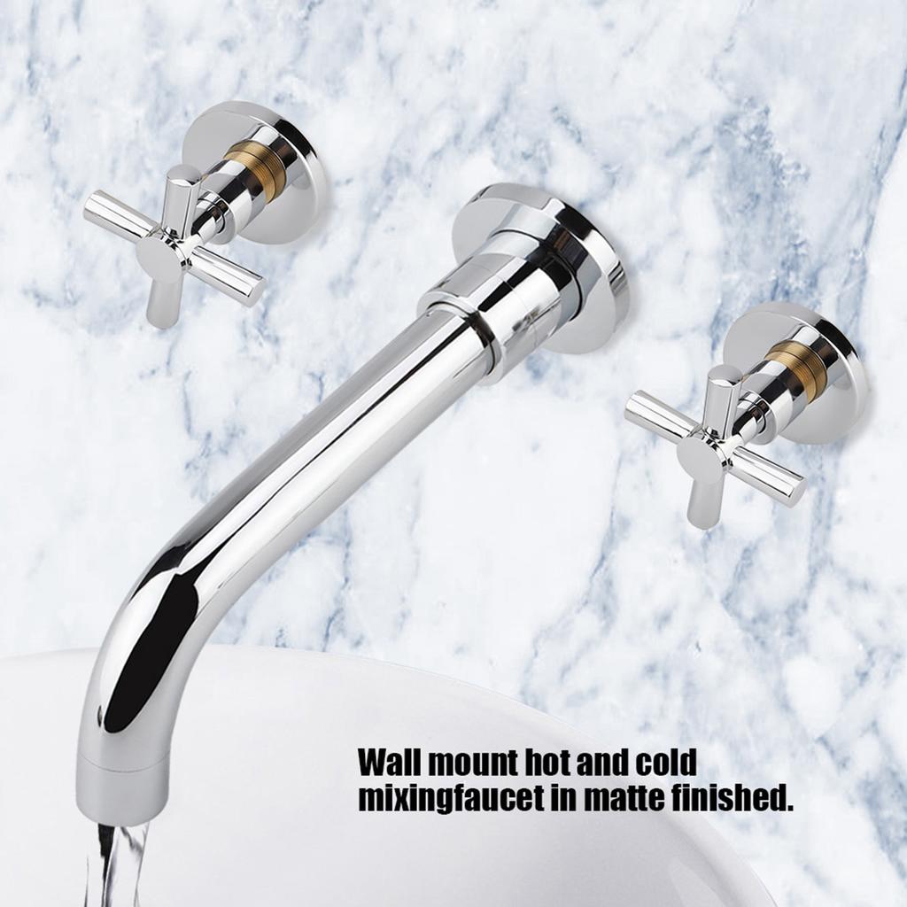 Brass Basin Hot and Cold mixing Tap Concealed Bathroom Sink Faucet Mount on Wall Sliver