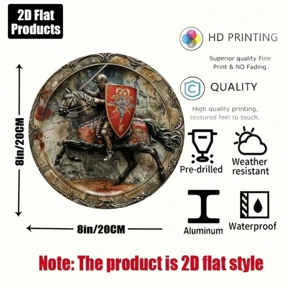 1PC Round Aluminum Metal Sign Knight Decor Wall Art Home Bar Cafe Pub Garage Man Cave Decorative Plaque