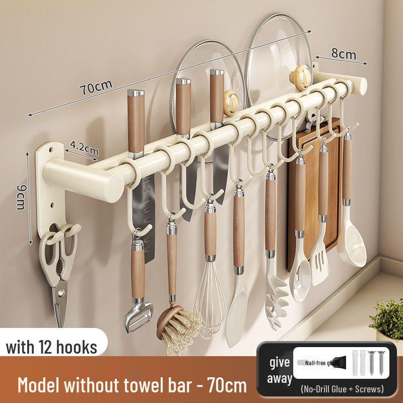 Stainless Steel Wall-Mounted Kitchen Hook & Pot Lid Rack with Knife Holder.