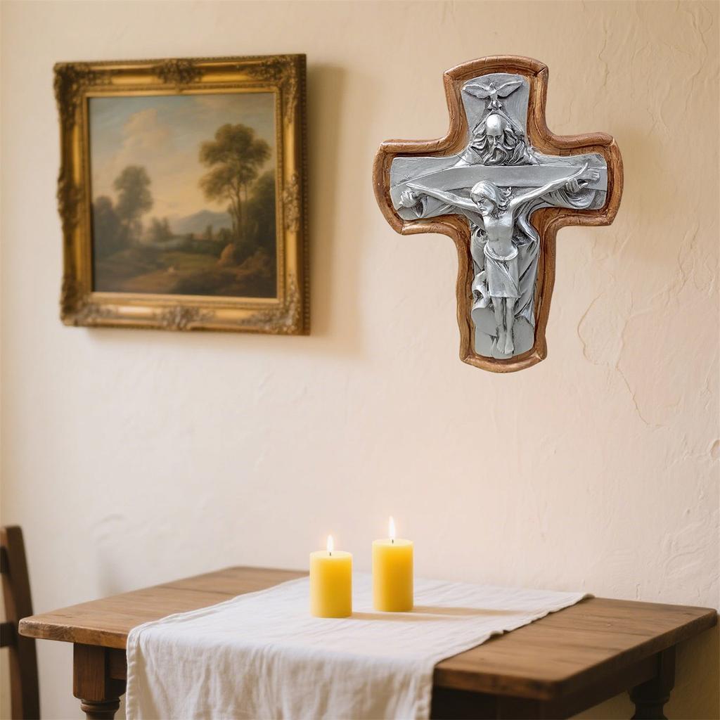 Cross Figure Statue Home Desktop Resin Ornaments, Catholic Religious Inspirational Altar Desktop Statues