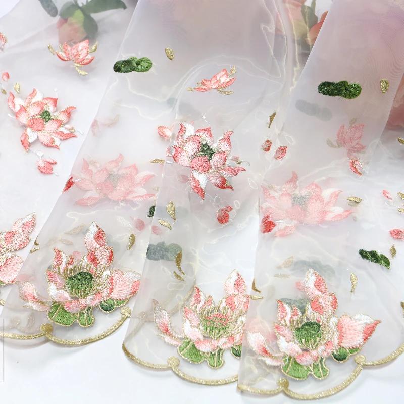 

100x150 см китайская градиентная вышивка лотос кружево мягкая ткань сделай сам рубашки ханьфу кукольная ткань сделай сам швейное ремесло органза тюль ткань