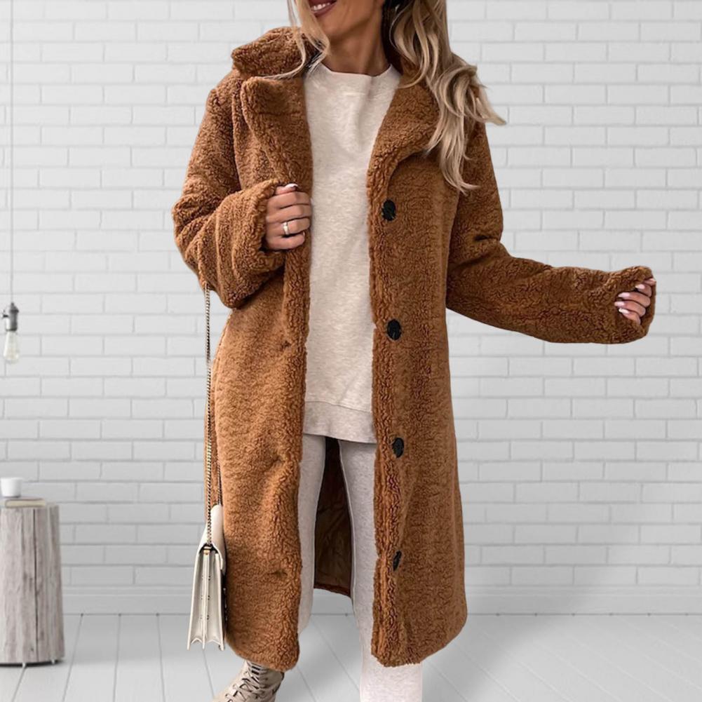 Women Overcoat Autumn Winter Women Trench Coat Long Style Pure Color Single-breasted Teddy Jacket Windproof