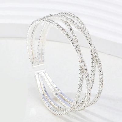Artificial Crystal Rhinestone Jewelry Open Bracelets Bridal Cross Design Fashion Festival Gifts Bracelet Daily Wear 1pc Women Temperament  Accessories
