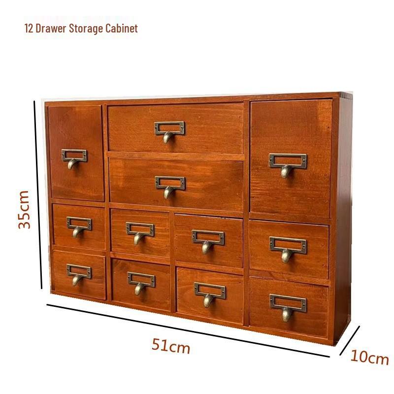 Zakka Retro Solid Wood Nine-Drawer Storage Box