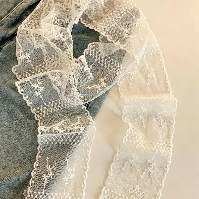 Embroidered Lace Hair Scarf Breathable Sheer Fabric Delicate Floral Pattern for Hair Styling Party Holiday Casual Wear