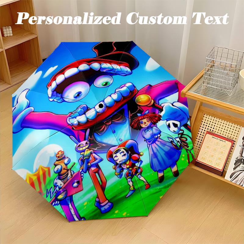 8‑Rib Automatic Umbrella, The Amazing Digital Circus Design Foldable Umbrella for Sun Rain Protection Travel