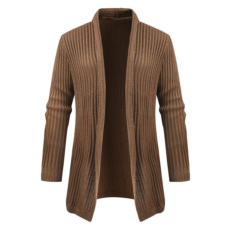 

Весенне-осенний мужской кардиган, свитер с длинными рукавами, кардиган больших размеров, куртка средней длины, модный трикотаж, верхняя одежда, повседневная мужская одежда M коричневый