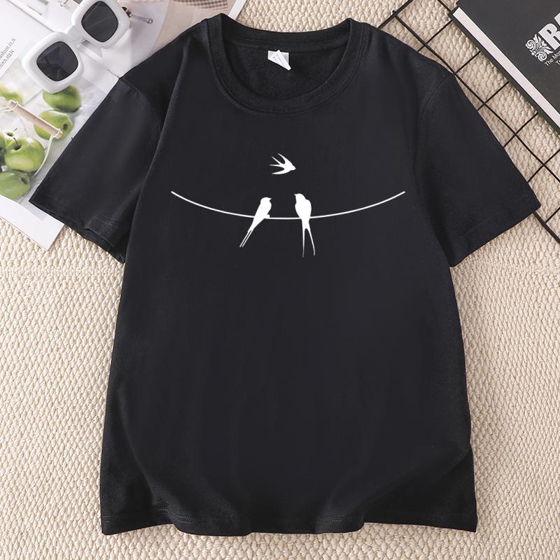 Birds on Wire T Shirt Unisex Casual Natural Lover TShirt Casual Round Neck Print Short Sleeve Tshirts Wo Clothing