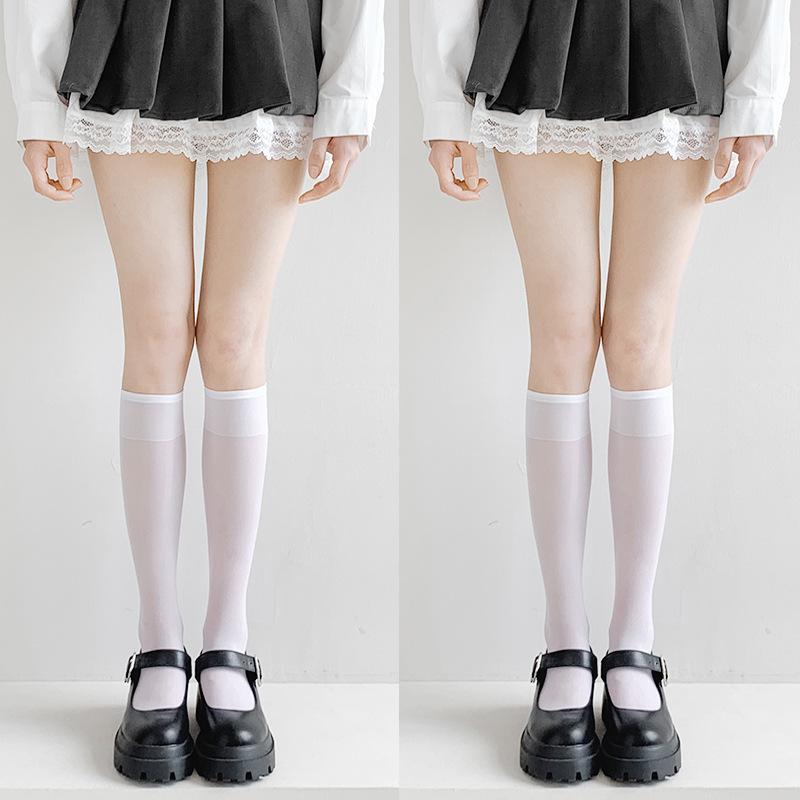 White silk calf socks women's summer thin Japanese jk socks white stockings stockings sexy half black silk medium tube socks