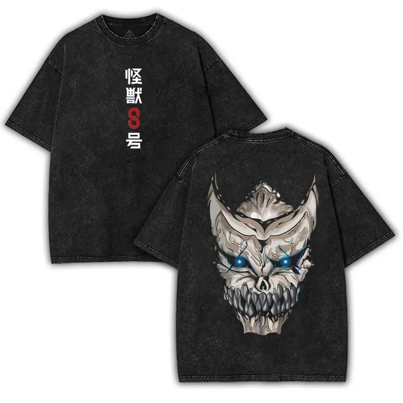 

Anime Kaiju No. 8 Clothing Men Women Retro Washed T-shirts Short Sleeve Casual Tshirt Harajuku Male Oversized Cotton T Shirt XXL чёрный