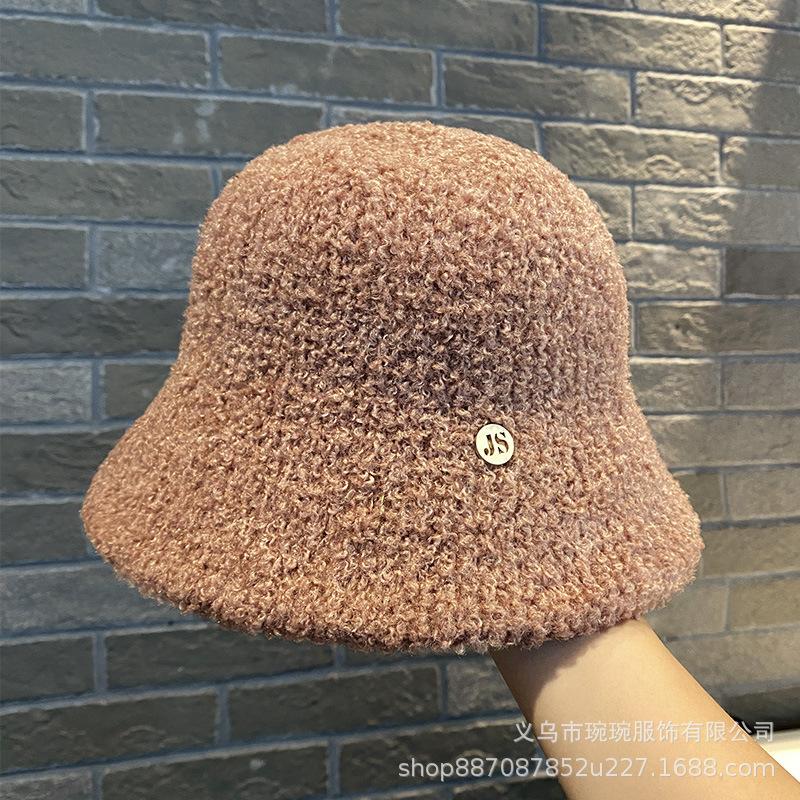 Simple Metal Standard Bucket Hat Women's Fashion Velvet Bucket Hat Autumn and Winter Outdoor Warm Basin Hat