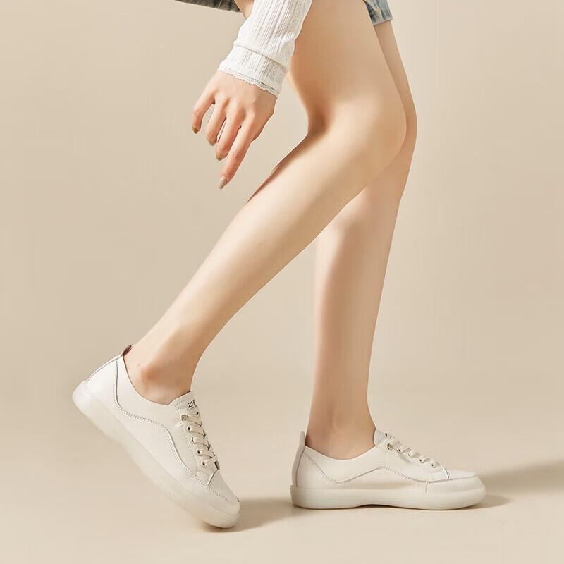 ZHR Women's Genuine Leather Lace-Free Casual Sneakers A75