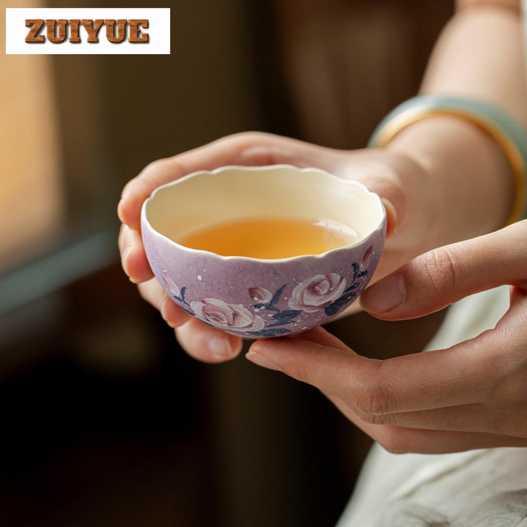 85ml Hand-painted Monet Rose Teacup Ancient Tea Bowl Single Cups Tea-tasting Smelling Cup Chazhan Master Cups Cafes Supplies