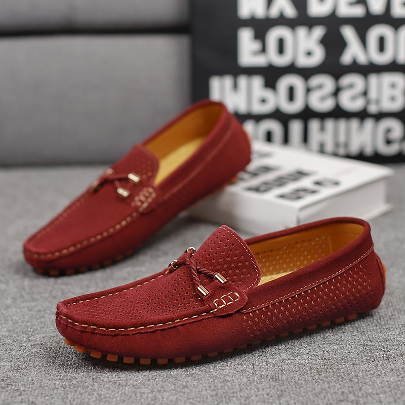 Fashion Hollow Out Mens Outdoor Loafers Breathable Summer Male Casual Shoes Handmade Leather Moccasins Slip on Flats Simple Boat Shoes