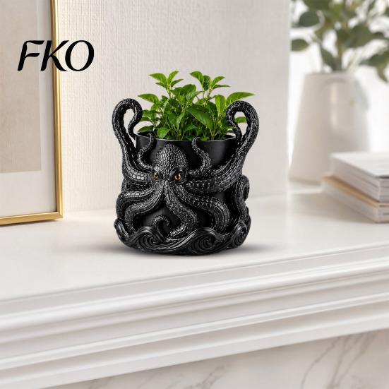 Decorative Flowerpot for Garden 3D Printed Octopus Planter with Tray, Creative Succulents Flower Pot, Weather-Resistant Crack-resistant Plant