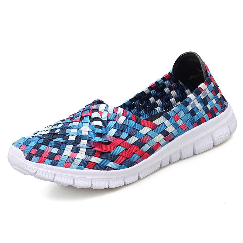 Damen Sneakers Sommer Atmungsaktiv Leichte Slipper Damen Flache Schuhe Damen Loafer Manuell Gewebte Flache Damen Freizeitschuhe