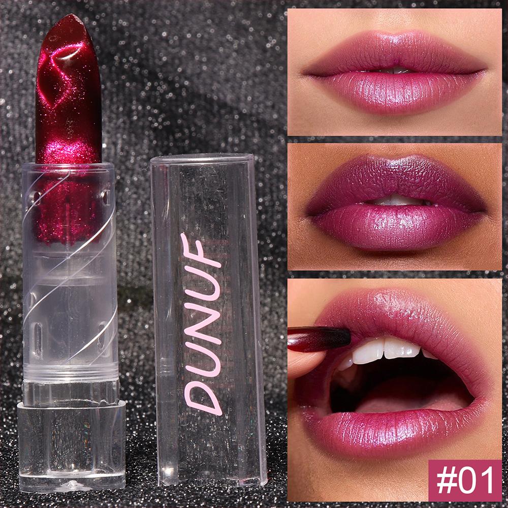 Moisturizing Cat Eye Lipstick Mirror Glitter Metallic Lipstick Diamond Pink Pearl Sparkling Lip Gloss Color Changing Lips Makeup