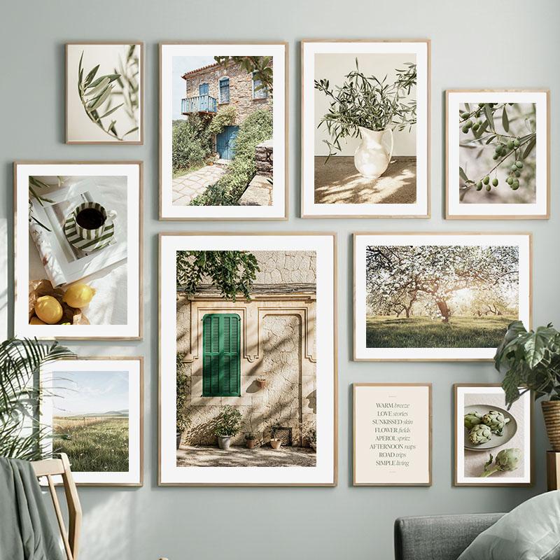Sonnenschein-Innenhof Kaffee Zitronenblätter Landschaft Poster und Drucke Leinwandmalerei Nordische Wandkunst Bilder Wohnzimmerdekor