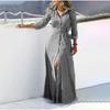 Robe Maxi Chemise rayée pour femme avec ceinture Col à revers Manches longues Boutonnée sur le devant Fente Robe longue Décontractée Ample Robes de Vacances